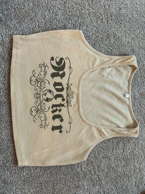 Graphic 'Rocker' Tank Top in Beige